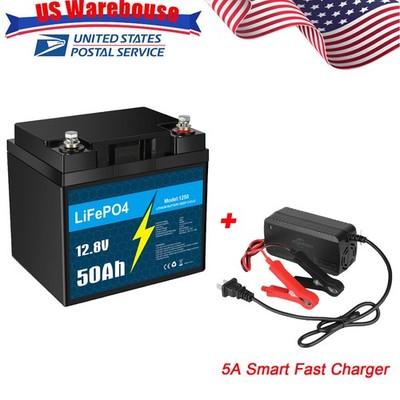 12V 50Ah Lithium Battery LiFePO4 Rechargeable Deep Cycle BMS RV Solar Golf Cart