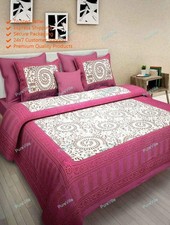 Geometric Printed Cotton Double Bed Sheet With Two Pillow Cover Dark Pink