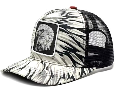 A -Animal Cap Unisex Gray, White & Black Eagle Trucker Snapback Cap w/Black Mesh