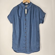 Madewell Blue Linen Blend Chambray Central Shirt Dress Medium M NEW