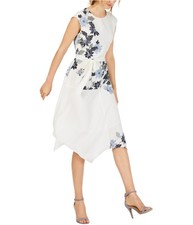 Vince Camuto Womens Handkerchief Hem Midi Asymmetrical Dress, white, 4
