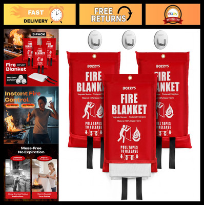 Emergency Fire Blanket 3-Pack | 40''x40'' Fiberglass Fire Suppression for Home & K