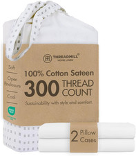 300 Thread Count Sateen Cotton King Pillowcases, White, Set of 2