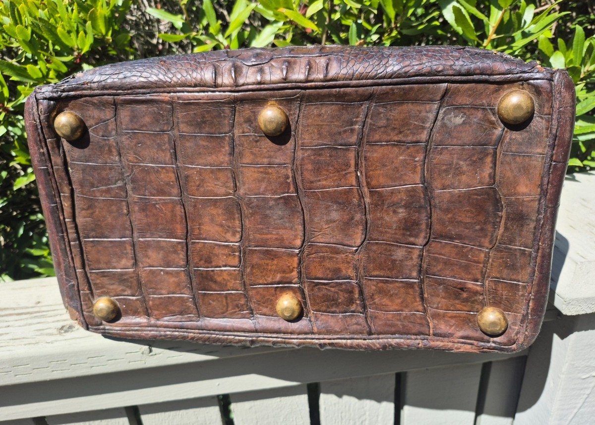 Antique 1891 Alligator Doctor Bag Patented Brass Frame Victorian