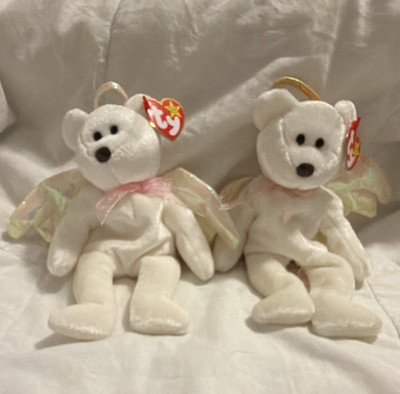 Ty Beanie Babies Halo Angel Bear White Wings Lot of 2 1998 Vintage Ages 3+