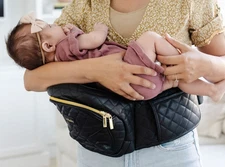 New NWT Tushbaby Hip Seat Baby Carrier Quilted Black Vegan Leather (0-3 Years)
