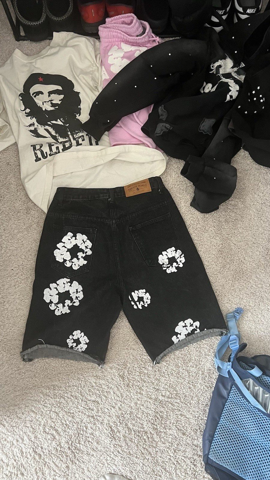 's Black White Graphic Print Denim Bermuda Shorts 5-pocket D