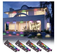 4 Pack LED Hardscape Lighting 7-Inch RGBW Low Voltage Retaining Wall Paver Light