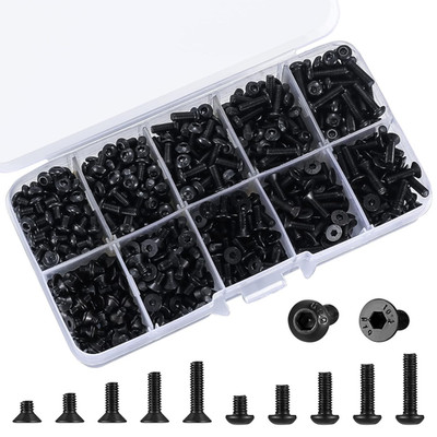 720 Pcs M3 Hex Socket Cap Bolts Screws Assortment Kit, Pan & Flat Head Hex Butto