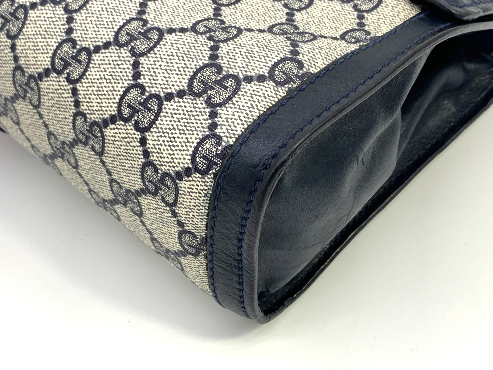 Gucci Vintage Clutch Bag Handbag Purse Sherry GG Supreme Navy Large Authentic thumbnail 9