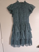 Girls Floral Dress Green Tiered Knee Length Ruffle Short Sleeve