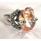 Vintage Sterling Silver large citrine Gemstone Marcasite Statement Ring Size 5