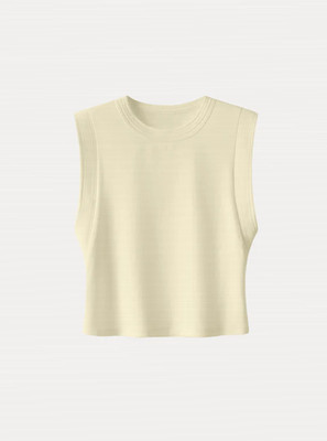 Oglmove Soft Cotton Lyocell Cropped Wide Shoulder Tank, Butter Cream