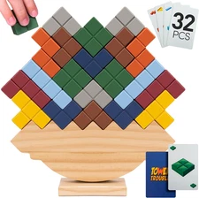Tower Stack Game - 32PCS Wooden Balance Game with Building Blocks & Cards - Dura