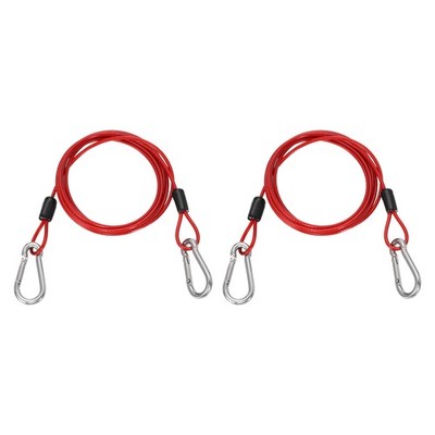 2Pcs 4.9ft (59.1'') Security Steel Cable with Snap Hook for Travel, Clear Red