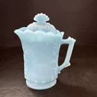 Vintage Westmoreland Blue Slag Scrolls Large Lidded Creamer 6” Tall Milk Glass