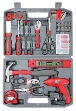 Gift Item Handyman Tool Set with Cordless Rechargeable Screwdriver in Carry Case