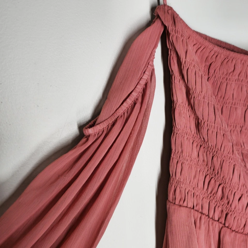 Express Womens XL Off Shoulder Smocked Peasant Blouse Ruffle Hem Long Sleeve Top - Image 4 of 4