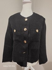 NWOT Women's Black Tweed Long Sleeves Lady Jacket With Gold Buttons, Medium