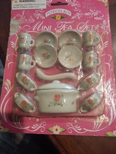 Vtg 1980's New Handcrafted Porcelain Decor Pink Rose 15pc Mini China Soup Set