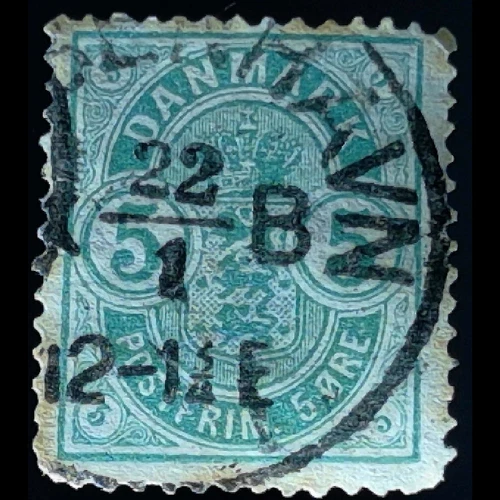 Uncovered Denmark 1882 5 ore green small corner numerals Sc 35 cat $100+ A00X363