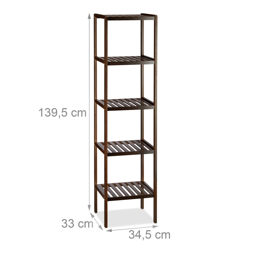 Scaffale in bambù 5 ripiani 4,3 kg Scaffale a colonna in bambù Libreria in legno - Immagine 3 di 4