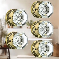 Glass Door Knobs with Lock, Antique Brass Crystal Door Knobs Interior for Pri...
