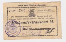 Banknote inflation 100000 Mark City Treasury Kamenz 16.8.1923 (146146)
