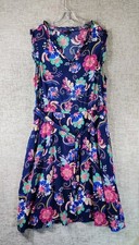 Talbots Sleeveless Ruffle Collar Fit & Flare Dress Womens 18 Navy Floral Belt