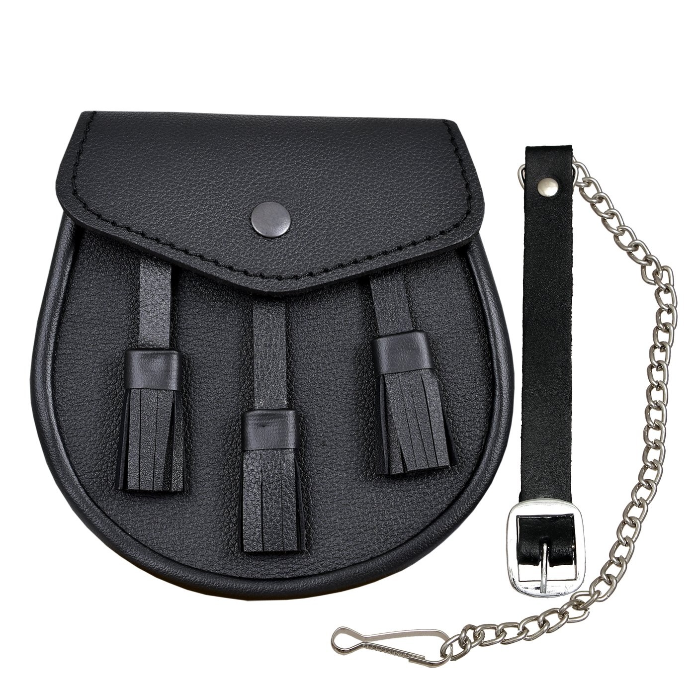 Scottish Black LEATHER Kilt SPORRAN and Belt 3 Tassels leather sporran by (y1I)