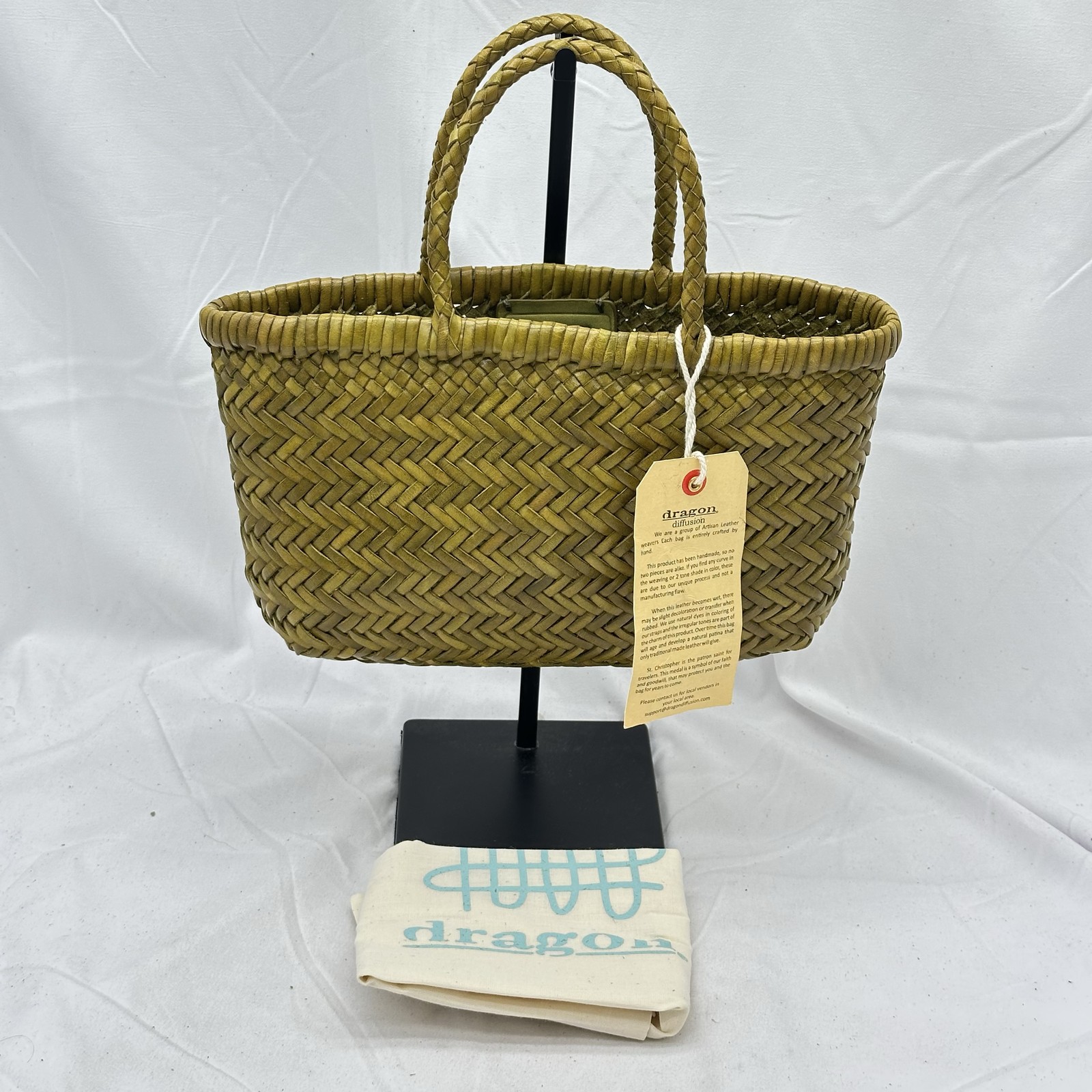 Dragon Diffusion Womens Mini Flat Gora Woven Tote Bag Bamboo Green