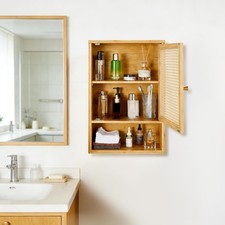 Bathroom Wall Cabinet,Bamboo over the Toilet Storage Organizer with Rattan Doors