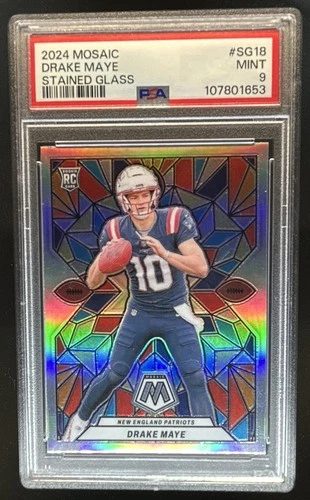 2024 Mosaic Drake Maye Stained Glass RC Rookie #SG-18 Patriots PSA 9