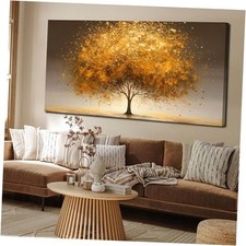 Tree Wall Art for Office Large Wall Art for Living Room 59L" x 29W" Gold Yellow