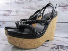 Jimmy Choo Diosa Women's Black Leather Espadrille Wedge Sandals Made in Spain