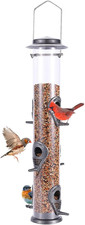 Metal Wild Bird Feeder, Squirrel Proof, Hanging 6 Port Tube Transparent Finch Fe