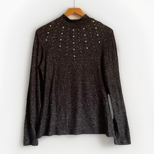 Very Grey Jumper With Pearl Beads Size 10 Knitted Soft Long Sleeve