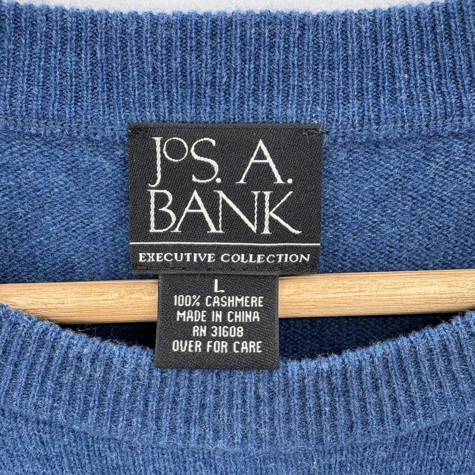 Jos A Bank Sweater Mens Large Blue 100% Cashmere Crewneck Pullover Knit Luxury - Image 3 of 4