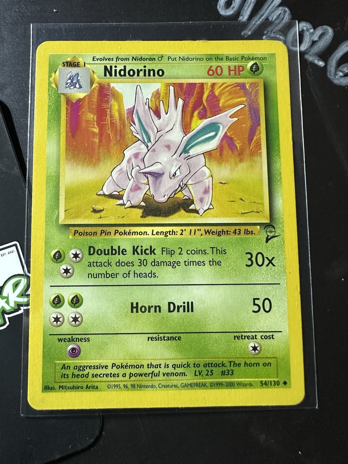 Nidorino 54/130, Pokemon Base Set 2, Pokemon TCG, 2000, Uncommon, Vintage, NM