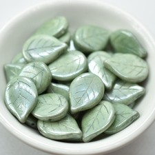 10 Beads - 13x18mm Leaf - Chalk Teal Luster - Czech Glass Beads