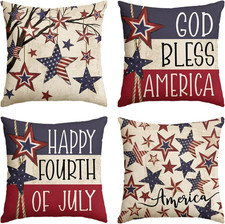 God Bless America Stars Tree Throw Pillow Covers, 18 X 18 Inch 4Th of July Patri