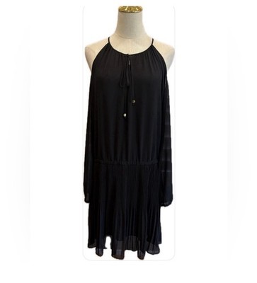 Michael Michael Kors NWOT Black Cold Shoulder Long Sleeves Pleated Dress L