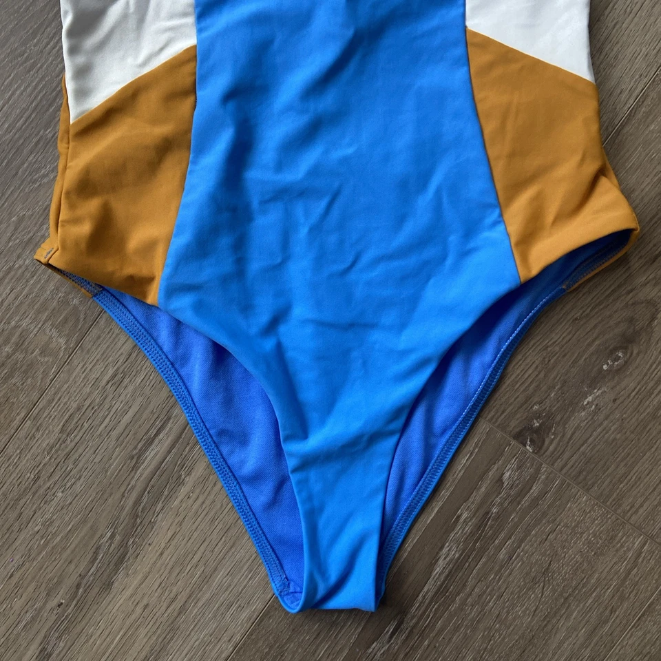 Traje de baño prAna de una pieza para mujer talla S azul blanco tostado tulum dulce agave bloque de color Foto 3 de 4