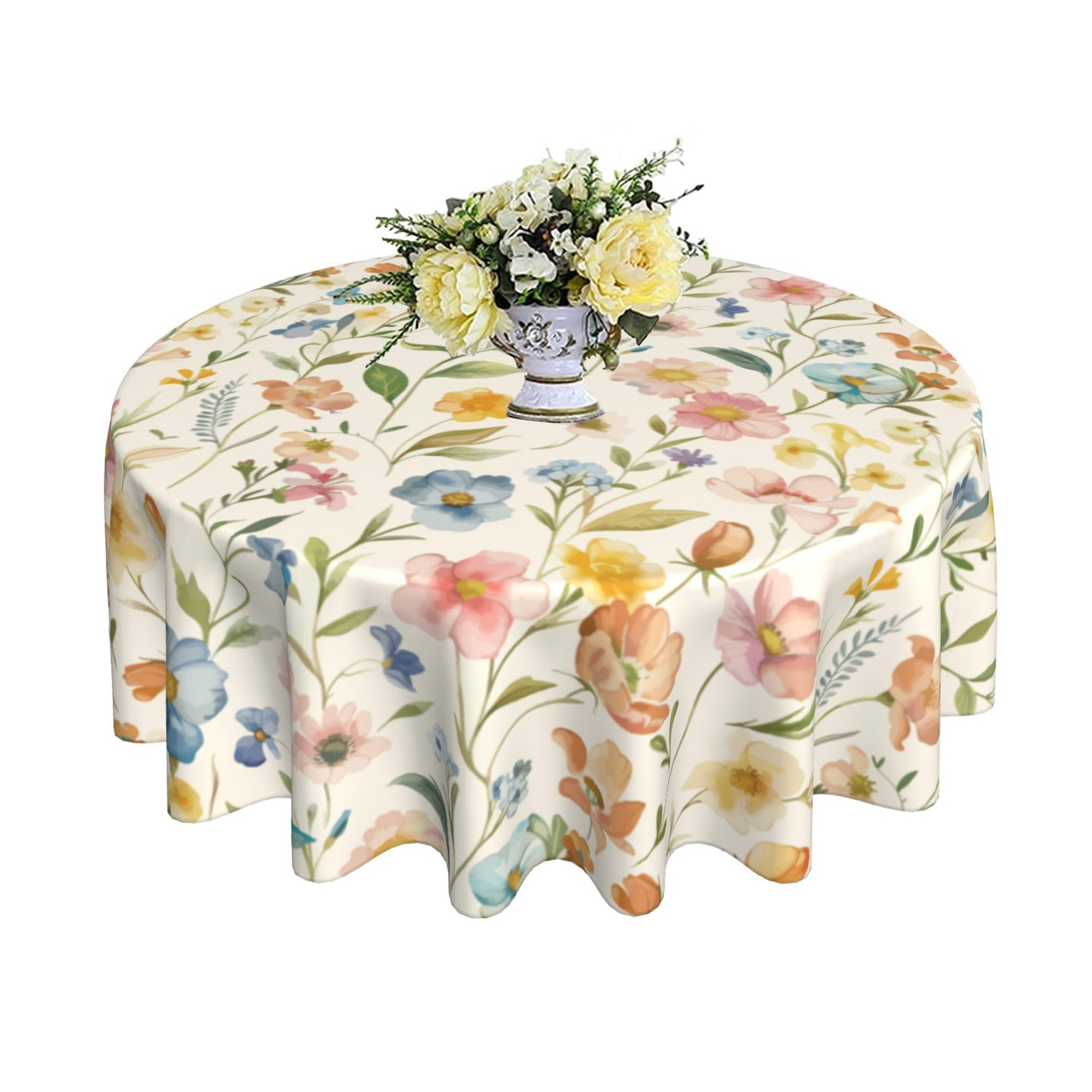 Spring Round Tablecloth 60 Inch Watercolor Flowers Table Ant