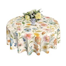 Spring Round Tablecloth 60 Inch Watercolor Flowers Table Anti-Wrinkle Waterpr...