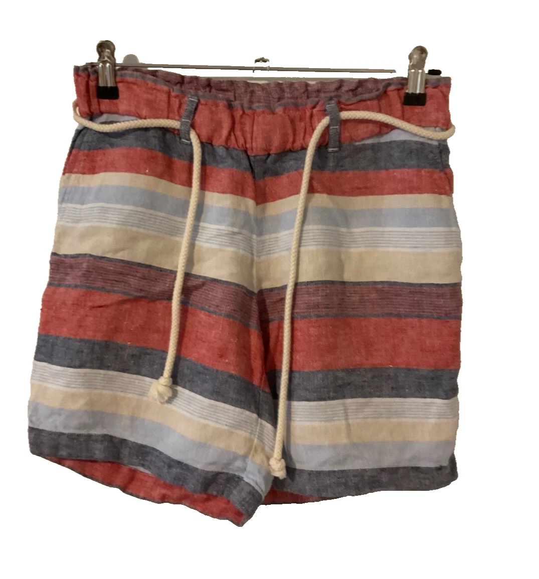 J Jill Shorts Womens Love Linen Striped Pull On Red Elastic Nautical Shorts XS