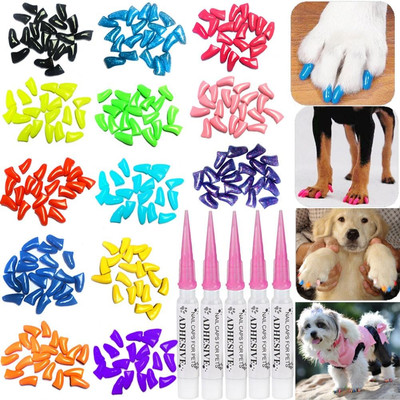100Pcs Dog Nail Caps Dog Caps Dog Nail Covers for Pet Dog Paws with 5Pcs Adhesiv