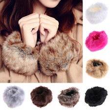 Ladies Winter Plush Cuff Hand Fluffy Wrist Band Gloves Faux Fur Arm Warmer   