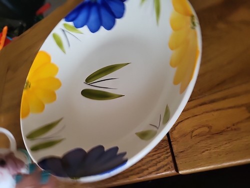 Enorme CIOTOLA FRUTTA/INSALATA Italiana da 13"" con Fiori Gialli e Blu, Eccellente - Foto 4 di 5
