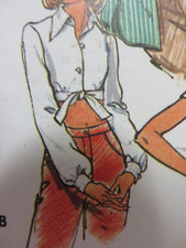 Vtg 70's Butterick 3024 FITTED SHIRT w MIDRIFF BAND w TIES Sewing Pattern Women